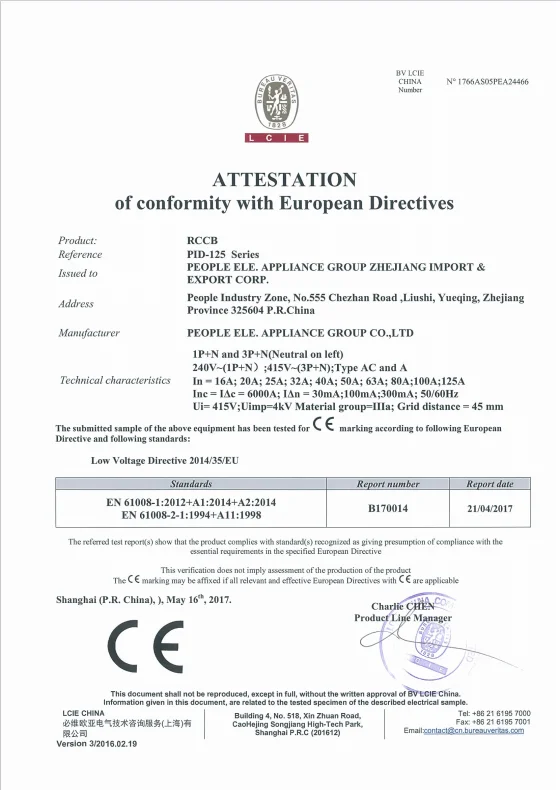 Bureau Veritas CE Attestation of Conformity